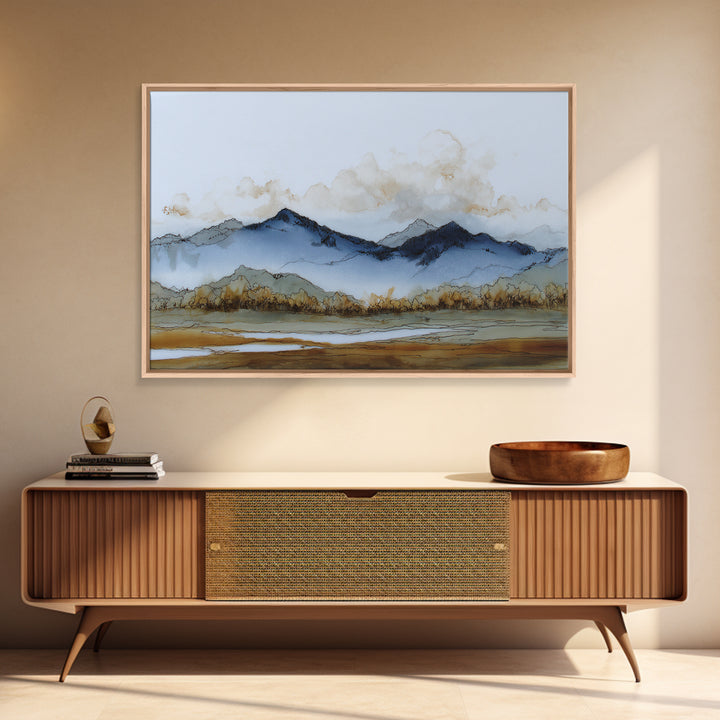 Black Ink Mountain Range Canvas Print, Black and White Art, Canvas Print, Living Room Decor, Oil Painting, Monochrome, BAW-3x2-30