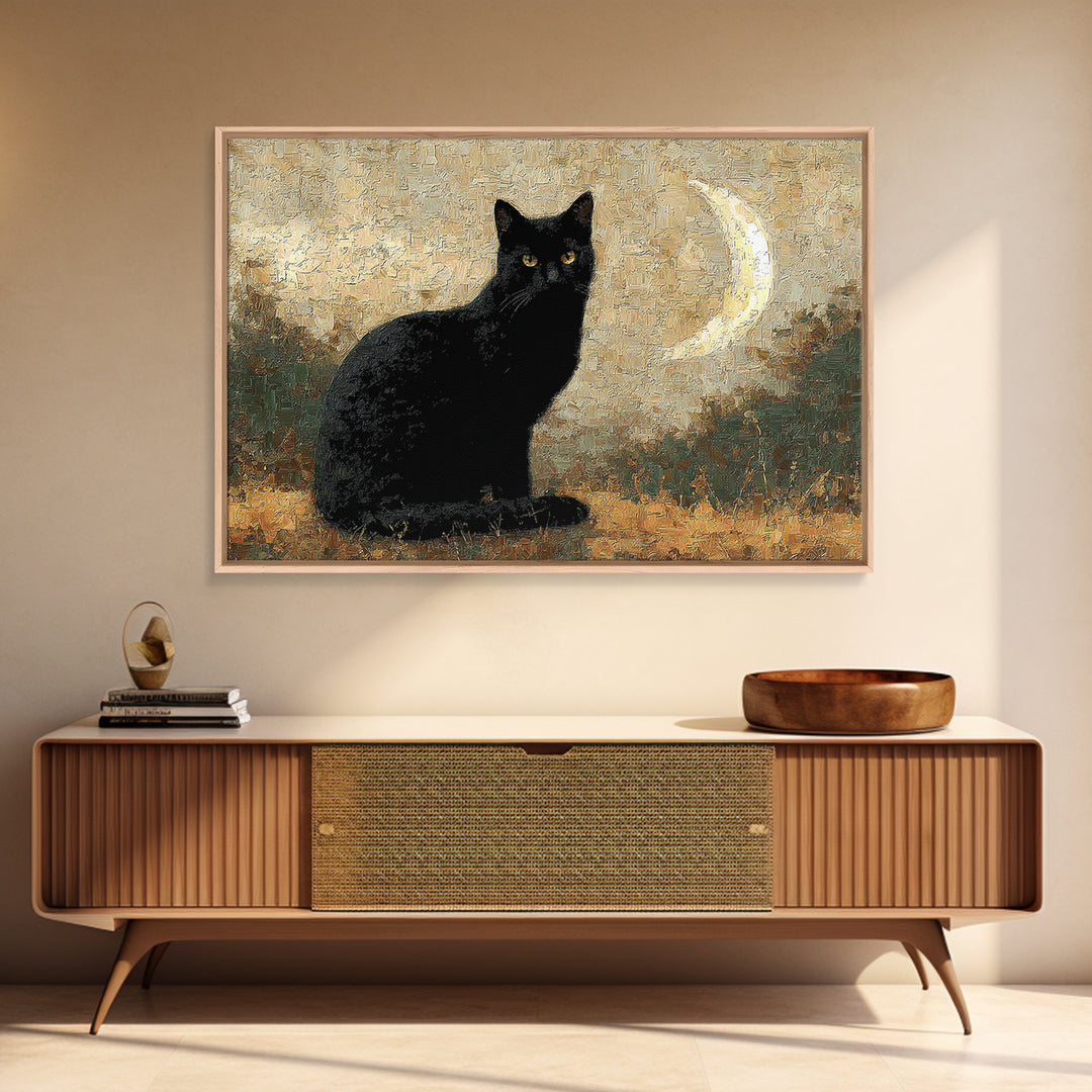 Black Cat Silhouette Canvas Print, Black and White Art, Photo Prints, Living Room Decor, Watercolor Art, Monochrome, BAW-3x2-44