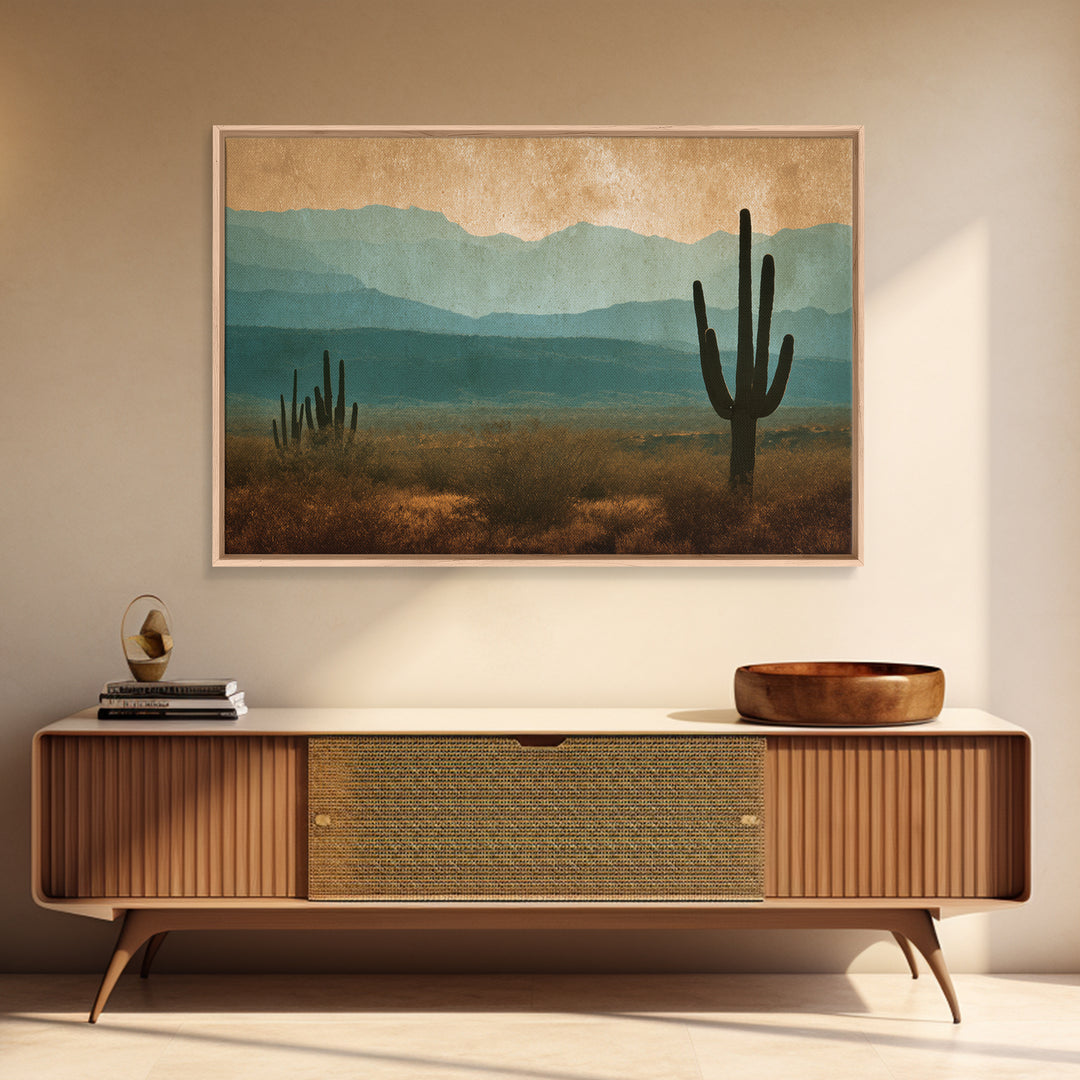 Monochrome Desert Cactus Silhouette Canvas Print, Black and White Art, Neutral Decor, Living Room Decor, Oil Painting, BAW-3x2-49