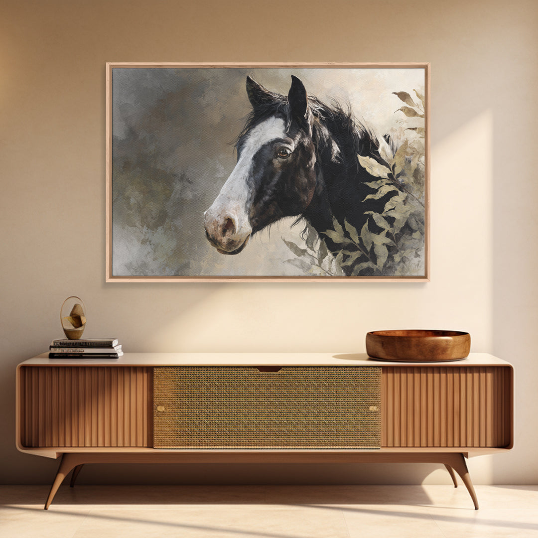 Black and White Wild Horse Portrait Canvas Print, Black and White Art, Cabin Decor, Living Room Decor, Fine Art, Monochrome, BAW-3x2-57