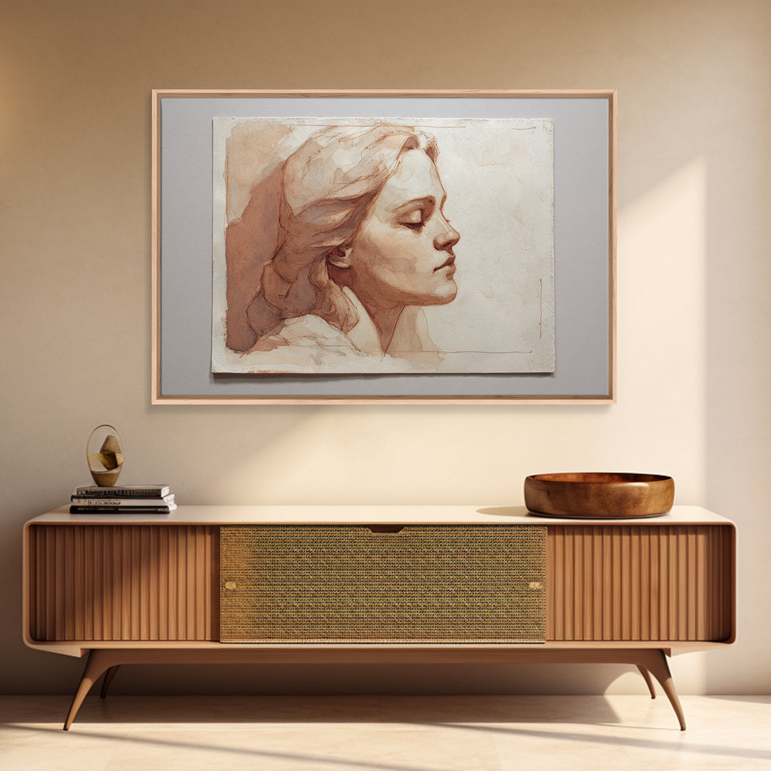 Classic Nude Figure Sketch Canvas Print, Black and White Art, Modern Art, Living Room Decor, Oil Painting, Monochrome, BAW-3x2-61