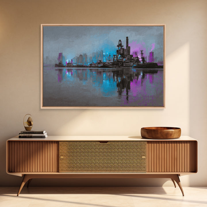Monochrome City Skyline Reflected Framed Canvas Print, Black and White Art, Canvas Print, Living Room Decor, Monochrome, BAW-3x2-63