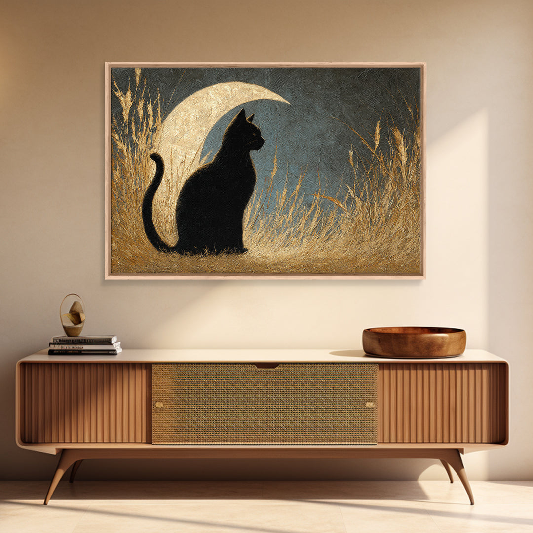 Black Cat Silhouette Canvas Print, Black and White Art, Minimalist Decor, Living Room Decor, Fine Art, Monochrome, BAW-3x2-68