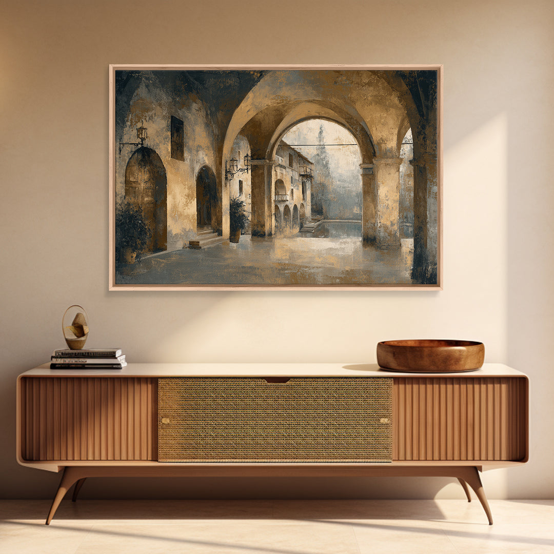 High Contrast Architectural Arches and Shadows Canvas Print, Black and White Art, Mid Century Modern, Living Room Decor, BAW-3x2-7