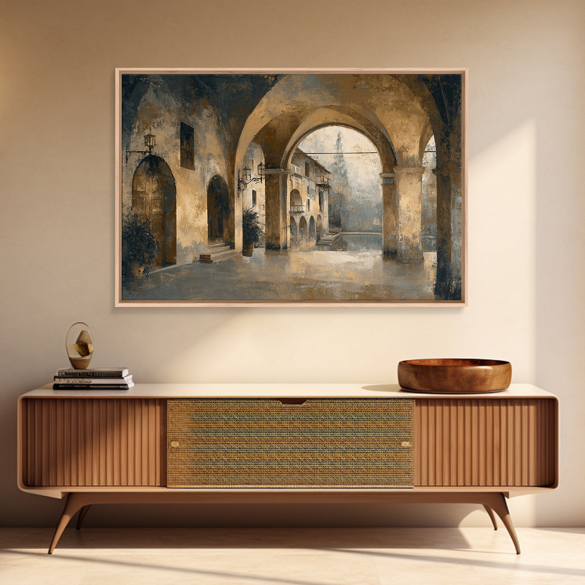 High Contrast Architectural Arches and Shadows Canvas Print, Black and White Art, Mid Century Modern, Living Room Decor, BAW-3x2-7