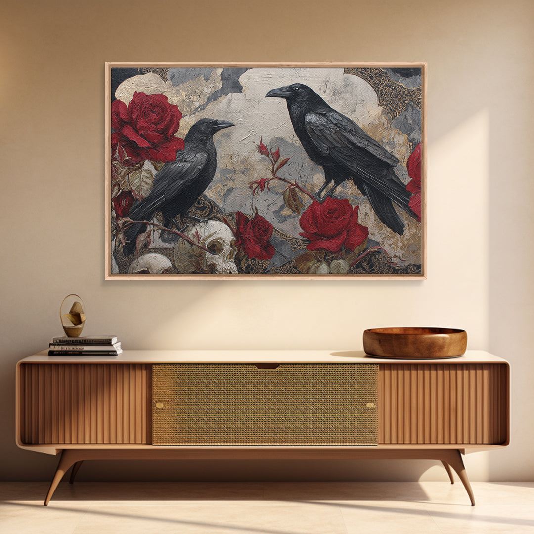 Ink Splatter Raven Composition Canvas Print, Black and White Art, Contemporary Art, Living Room Decor, Fine Art, Monochrome, BAW-3x2-72