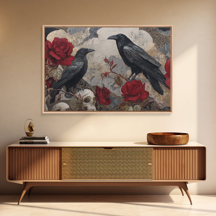 Ink Splatter Raven Composition Canvas Print, Black and White Art, Contemporary Art, Living Room Decor, Fine Art, Monochrome, BAW-3x2-72
