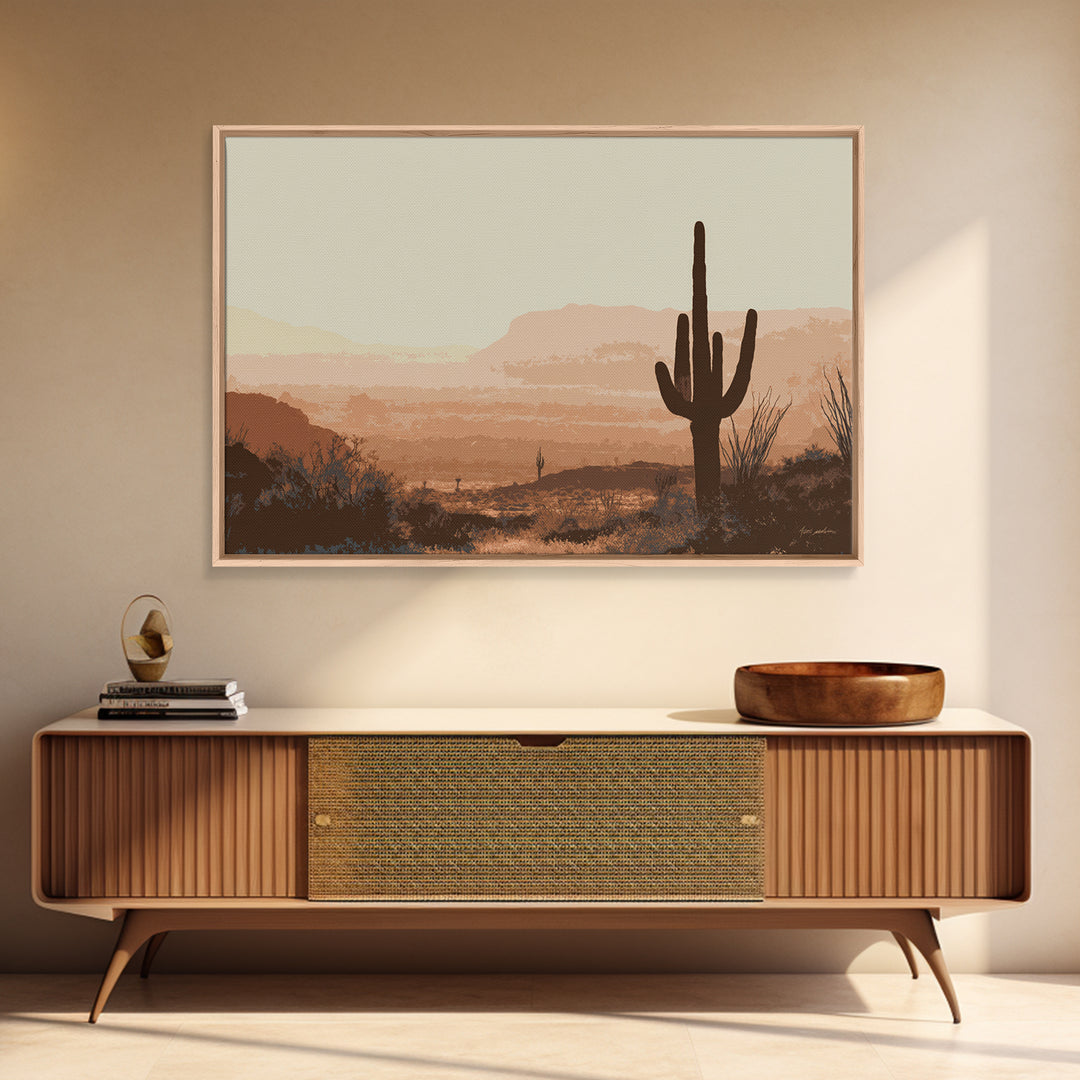 Monochrome Desert Cactus Silhouette Canvas Print, Black and White Art, Neutral Decor, Living Room Decor, Oil Painting, BAW-3x2-73