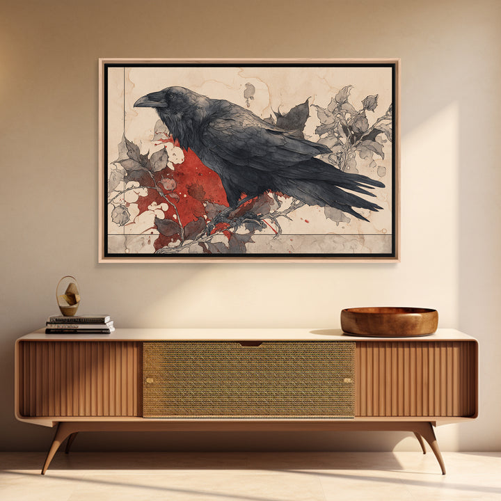 Ink Splatter Raven Composition Framed Canvas Print, Black and White Art, Halloween Decor, Living Room Decor, Monochrome, BAW-3x2-96
