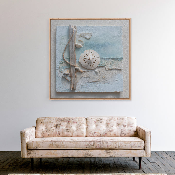 Minimal Sand Dollar Study on Textured Paper Framed Canvas Print, Beach Art, Wall Decor, Coastal Decor, Fine Art, Shore, BEA-1x1-12