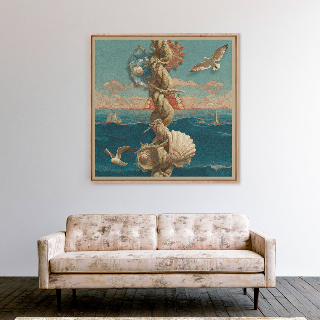 Nautical Rope and Shell Still Life Canvas Print, Beach Art, Modern Art, Coastal Decor, Fine Art, Shore, Luxury Decor, BEA-1x1-17