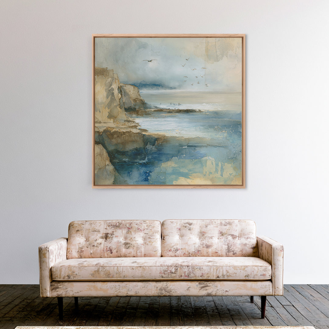 Coastal Cliffs with Gulls and Sea Spray Canvas Print, Beach Art, Wall Art Print, Coastal Decor, Fine Art, Shore, Beach Prints, BEA-1x1-35
