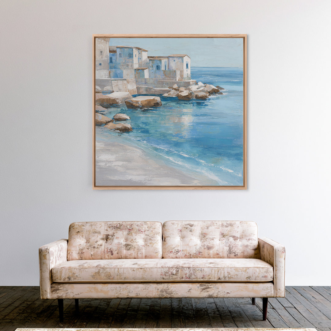 Mediterranean Cove with Clear Water Framed Canvas Print, Beach Art, Beach, Coastal Decor, Fine Art, Shore, Beach Decor, BEA-1x1-44