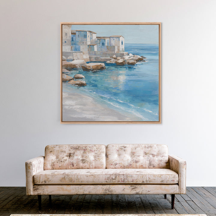 Mediterranean Cove with Clear Water Framed Canvas Print, Beach Art, Beach, Coastal Decor, Fine Art, Shore, Beach Decor, BEA-1x1-44