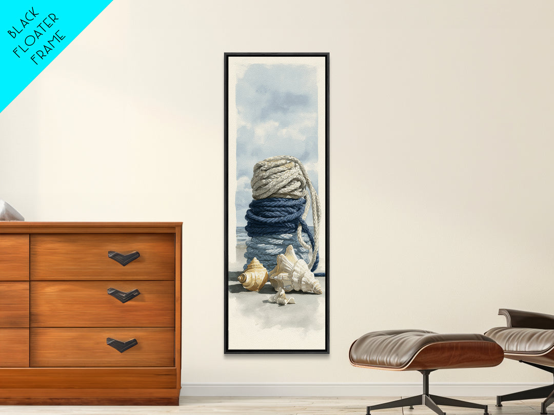 Nautical Rope and Shell Still Life Framed Canvas Print, Beach Art, Modern Decor, Coastal Decor, Fine Art, Shore, Home Decor, BEA-1x3-29