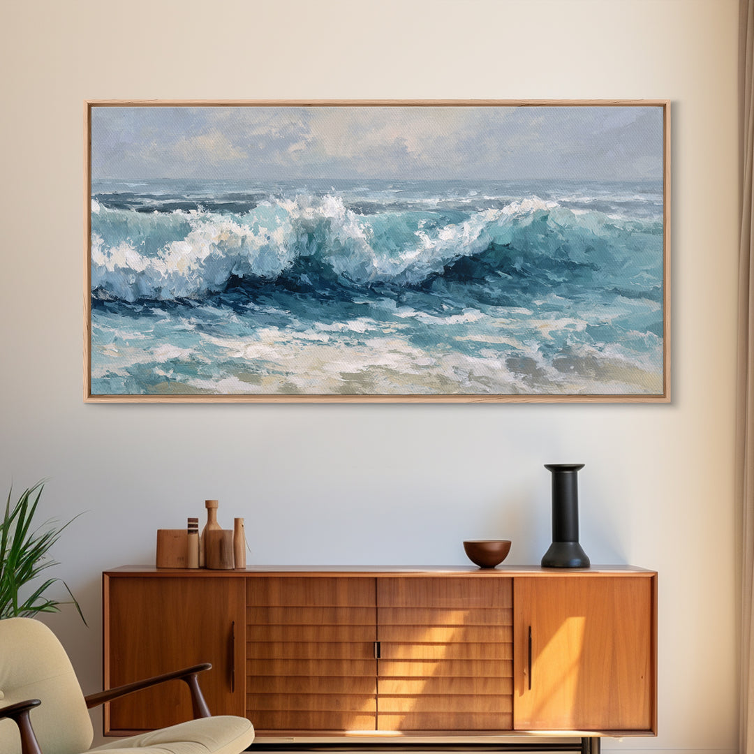 Stormy Ocean Wave Framed Canvas Print, Beach Art, Art, Coastal Decor, Fine Art, Shore, Abstract Wall Art, Whimsical Decor, BEA-2x1-29