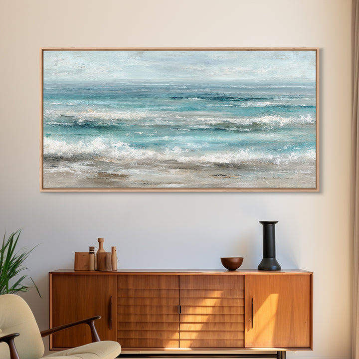 Mediterranean Cove with Clear Water Framed Canvas Print, Beach Art, Home Decor, Coastal Decor, Fine Art, Shore, Printable Art, BEA-2x1-40