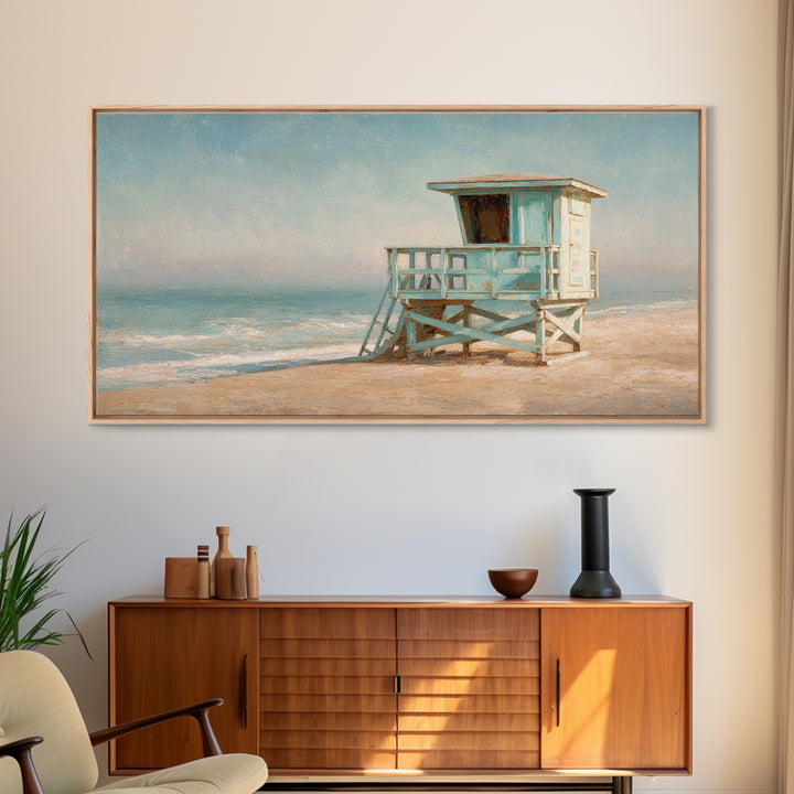 Quiet Lifeguard Tower at Golden Hour Canvas Print, Beach Art, Original Art, Coastal Decor, Oil Painting, Shore, Beach Decor, BEA-2x1-47