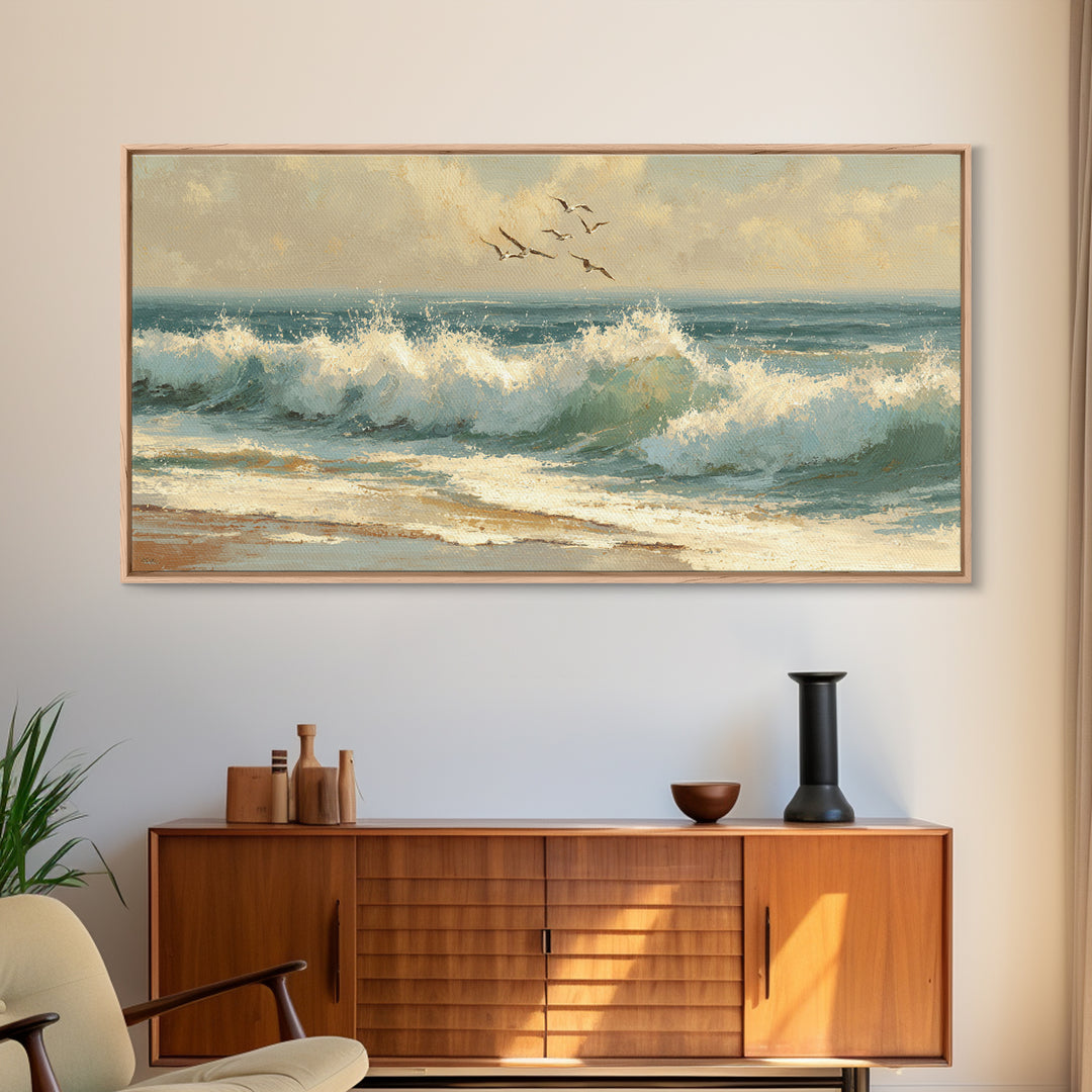 Stormy Ocean Wave Framed Canvas Print, Beach Art, Art, Coastal Decor, Fine Art, Shore, Abstract Wall Art, Whimsical Decor, BEA-2x1-5