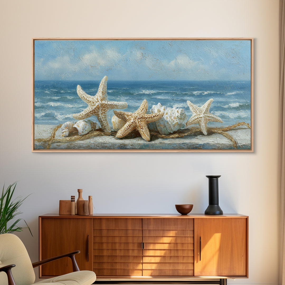 Sun Bleached Starfish and Shells Still Life Canvas Print, Beach Art, Wall Decor, Coastal Decor, Shore, Whimsical Decor, BEA-2x1-57