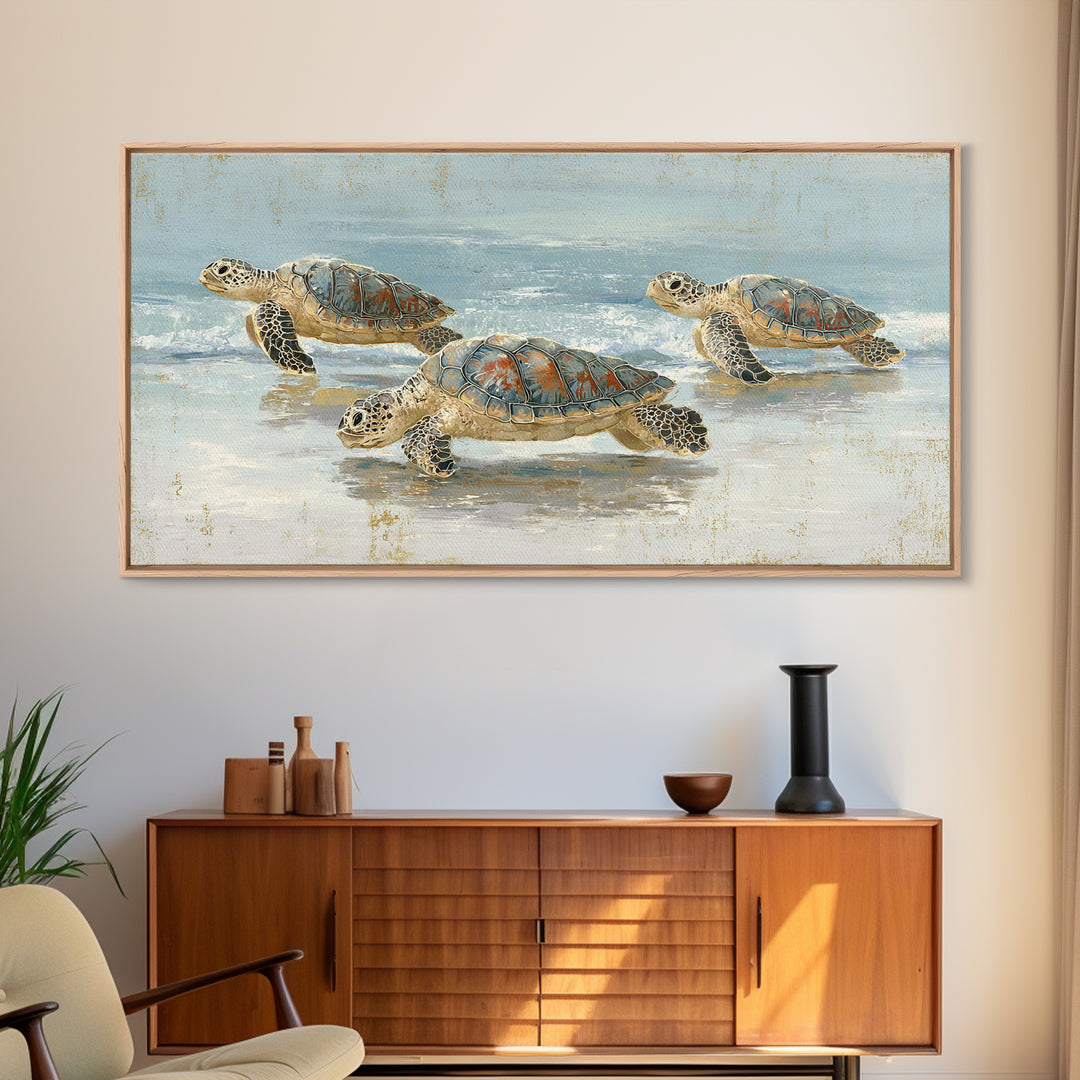 Family of Sea Turtles Crossing Moonlit Sand Canvas Print, Beach Art, Wall Art, Coastal Decor, Fine Art, Shore, Abstract Art, BEA-2x1-58