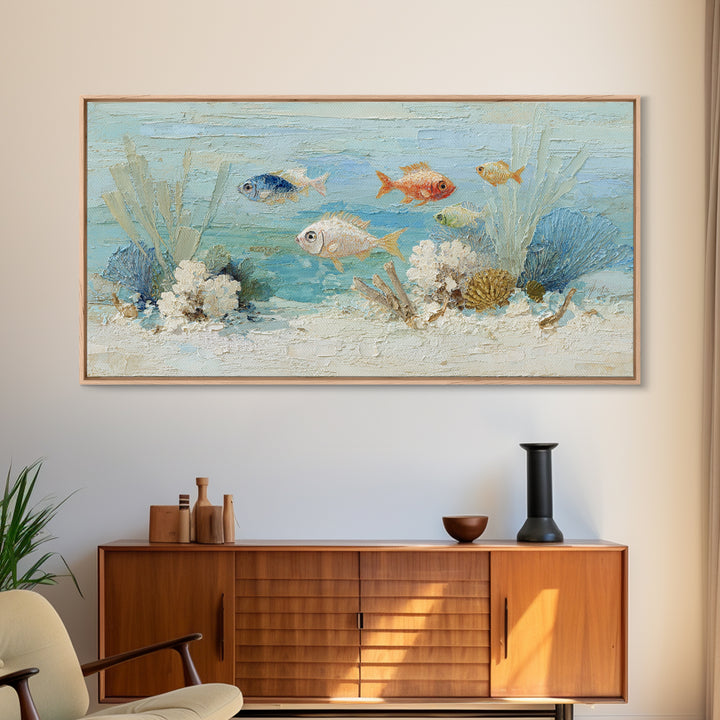 Coral Reef Fish Framed Canvas Print, Beach Art, Luxury Decor, Coastal Decor, Fine Art, Shore, Digital Art, Printable Wall Art, BEA-2x1-6