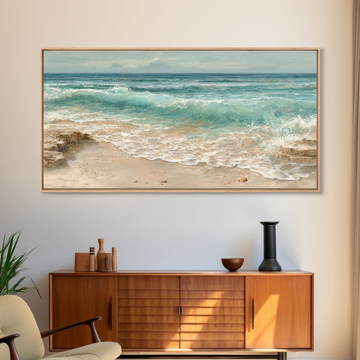 Mediterranean Cove with Clear Water Canvas Print, Beach Art, Printable Wall Art, Coastal Decor, Shore, Living Room Wall Art, BEA-2x1-64