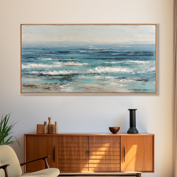 Abstract Ocean Horizon Framed Canvas Print, Beach Art, Wall Art Print, Coastal Decor, Shore, Beach Prints, Gallery Decor, BEA-2x1-84