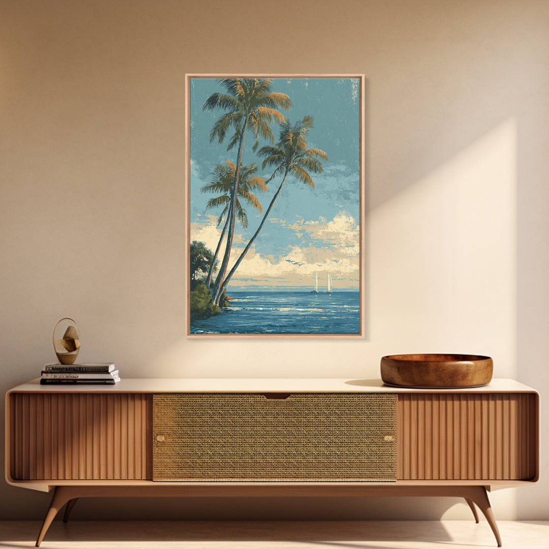 Tropical Palms Leaning Canvas Print, Beach Art, Gallery Decor, Coastal Decor, Fine Art, Shore, Contemporary Art, Wall Art, BEA-2x3-15