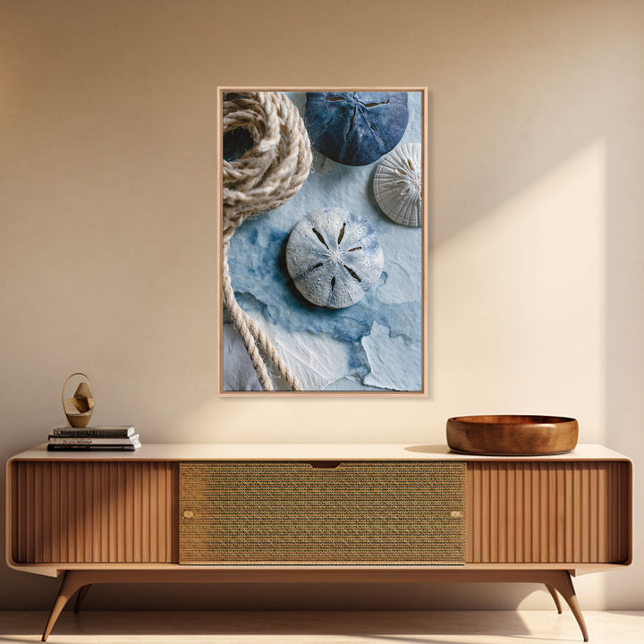 Minimal Sand Dollar Study on Textured Paper Framed Canvas Print, Beach Art, Digital Art, Coastal Decor, Oil Painting, Shore, BEA-2x3-20