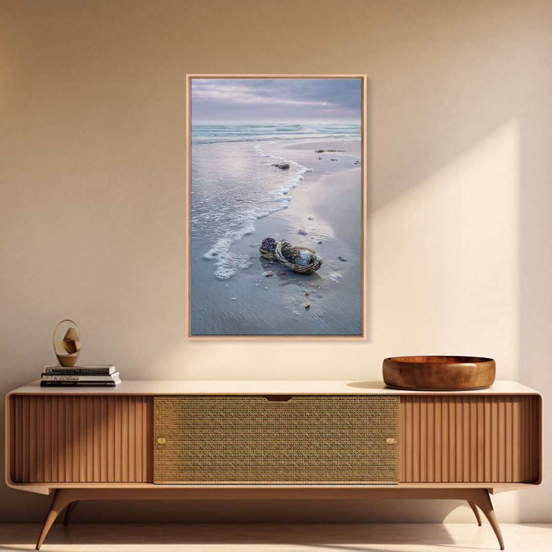 Pink Sunrise Reflected on Wet Sand Framed Canvas Print, Beach Art, Boho Decor, Coastal Decor, Abstract Art, Shore, Art Prints, BEA-2x3-26