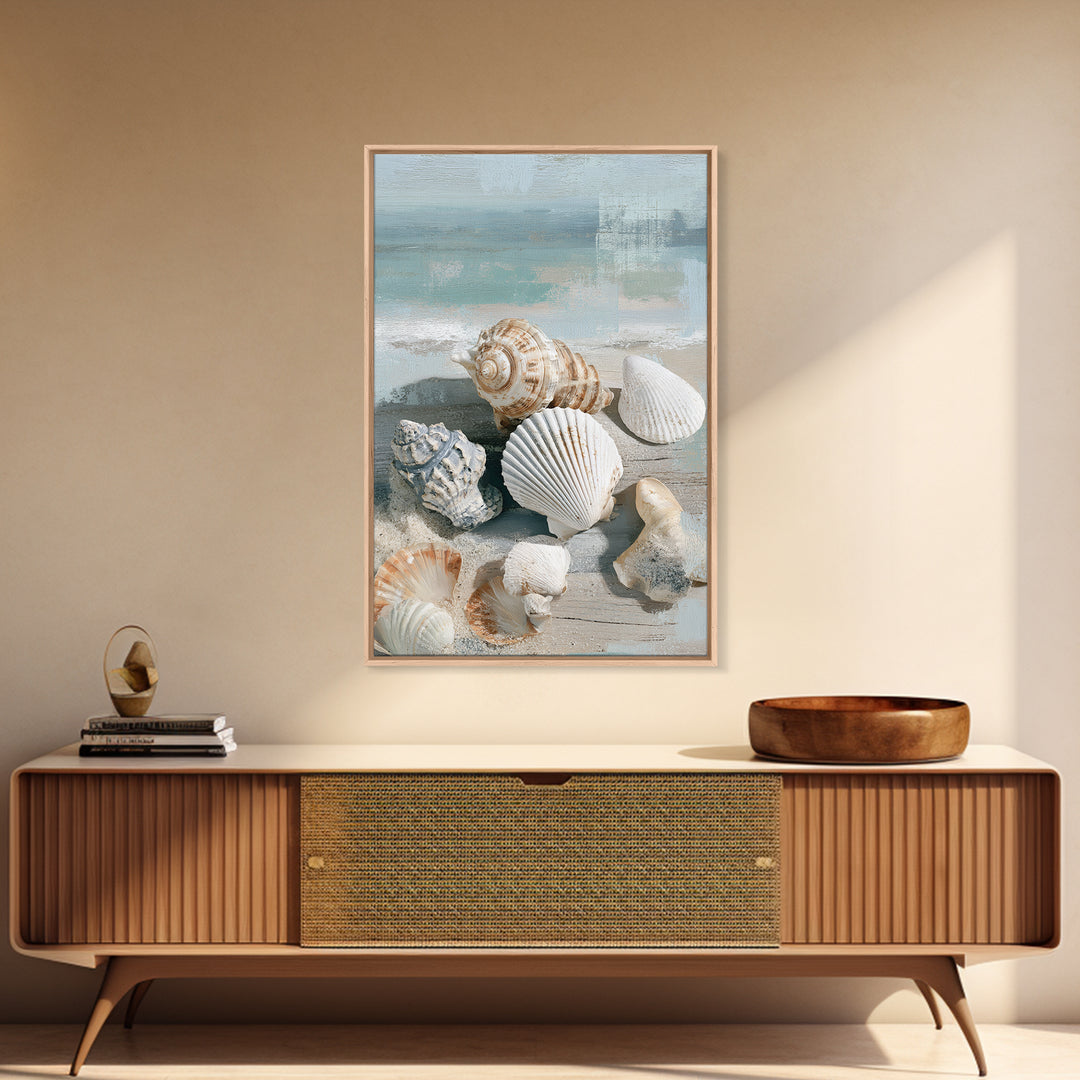 Seashell Collection Painted Like Natural Specimens Framed Canvas Print, Beach Art, Wall Art, Coastal Decor, Fine Art, Shore, BEA-2x3-60