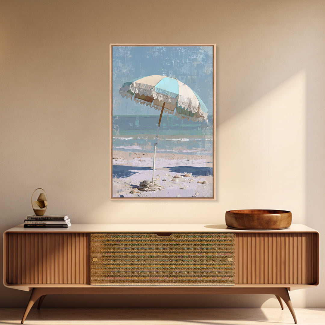 Beach Umbrella Pattern Framed Canvas Print, Beach Art, Printable Wall Art, Coastal Decor, Fine Art, Shore, Living Room Wall Art, BEA-2x3-88
