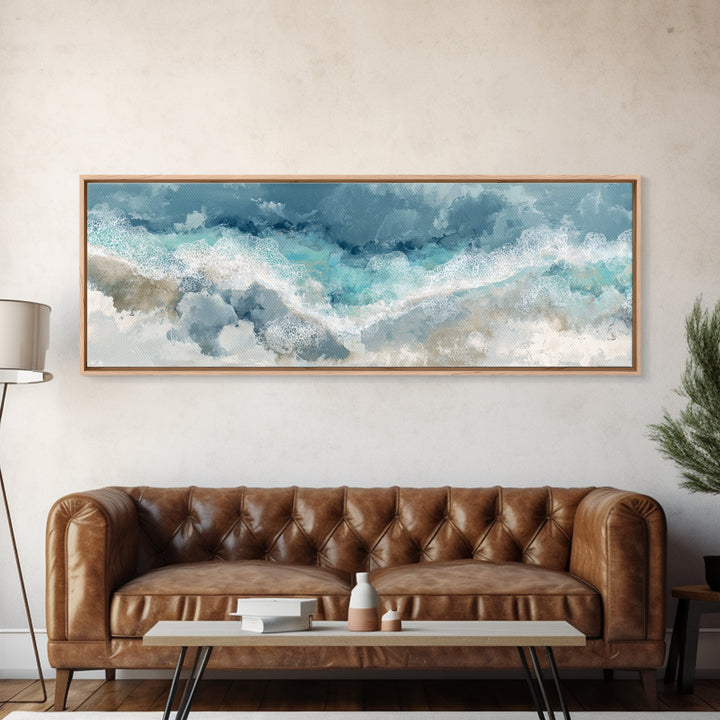 Aerial Turquoise Shoreline Framed Canvas Print, Beach Art, Wall Art Print, Coastal Decor, Fine Art, Shore, Beach Prints, BEA-3x1-17