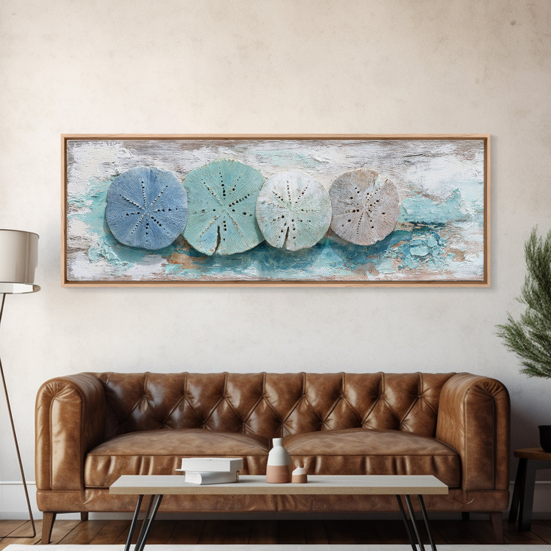 Minimal Sand Dollar Study on Textured Paper Framed Canvas Print, Beach Art, Beach Print, Coastal Decor, Oil Painting, Shore, BEA-3x1-28