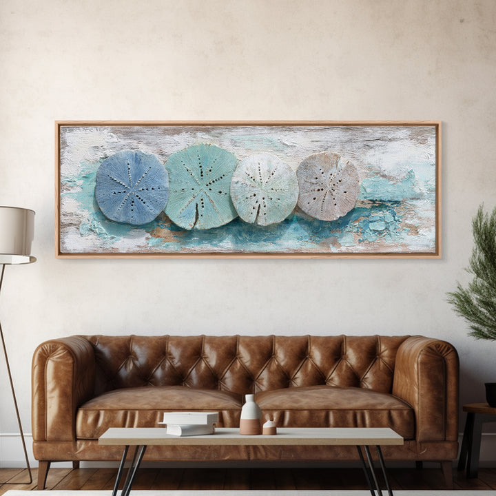 Minimal Sand Dollar Study on Textured Paper Framed Canvas Print, Beach Art, Beach Print, Coastal Decor, Oil Painting, Shore, BEA-3x1-28