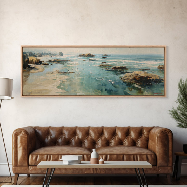 Coastal Cliffs with Gulls and Sea Spray Canvas Print, Beach Art, Gallery Decor, Coastal Decor, Fine Art, Shore, BEA-3x1-3