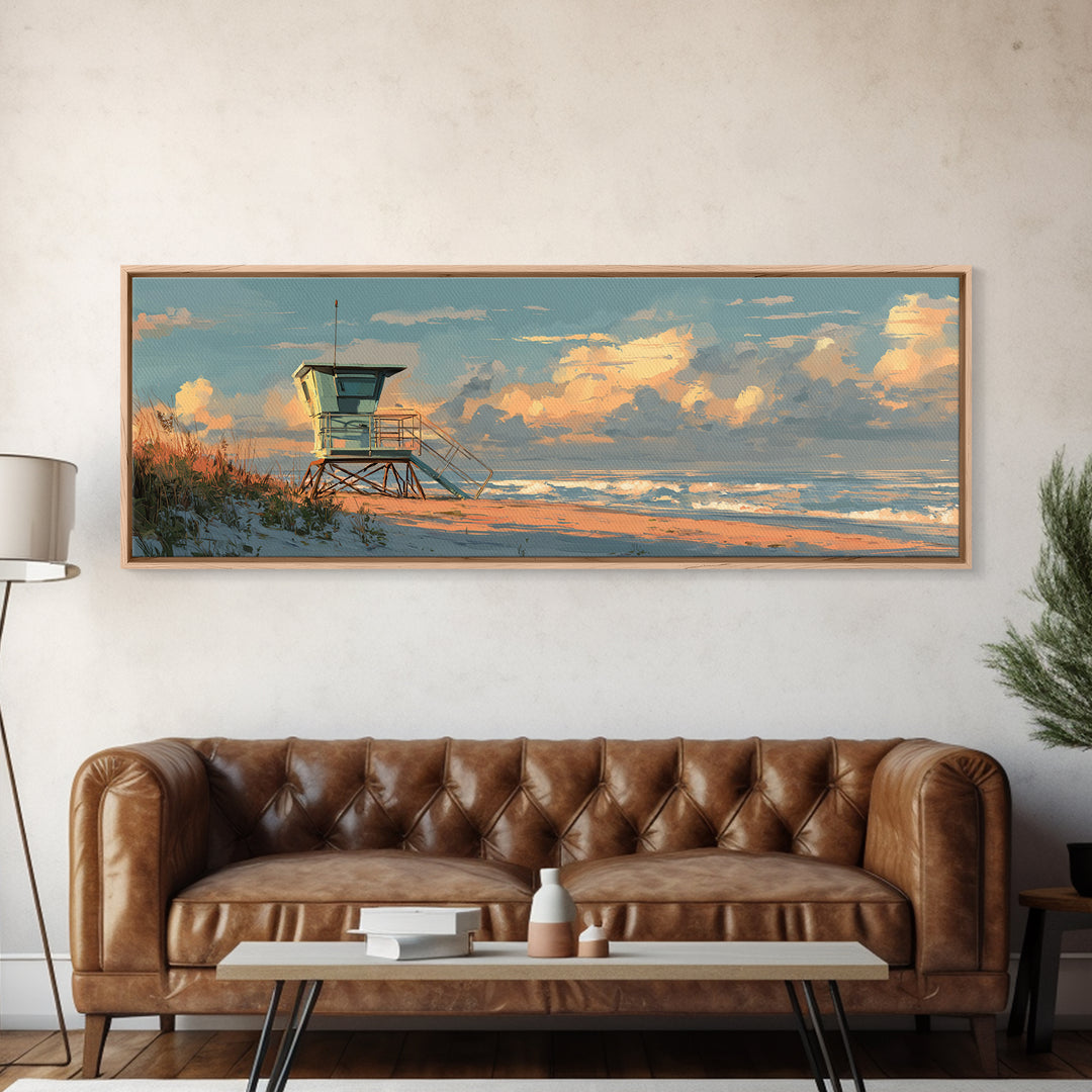 Quiet Lifeguard Tower at Golden Hour Canvas Print, Beach Art, Art, Coastal Decor, Fine Art, Shore, Abstract Wall Art, BEA-3x1-43