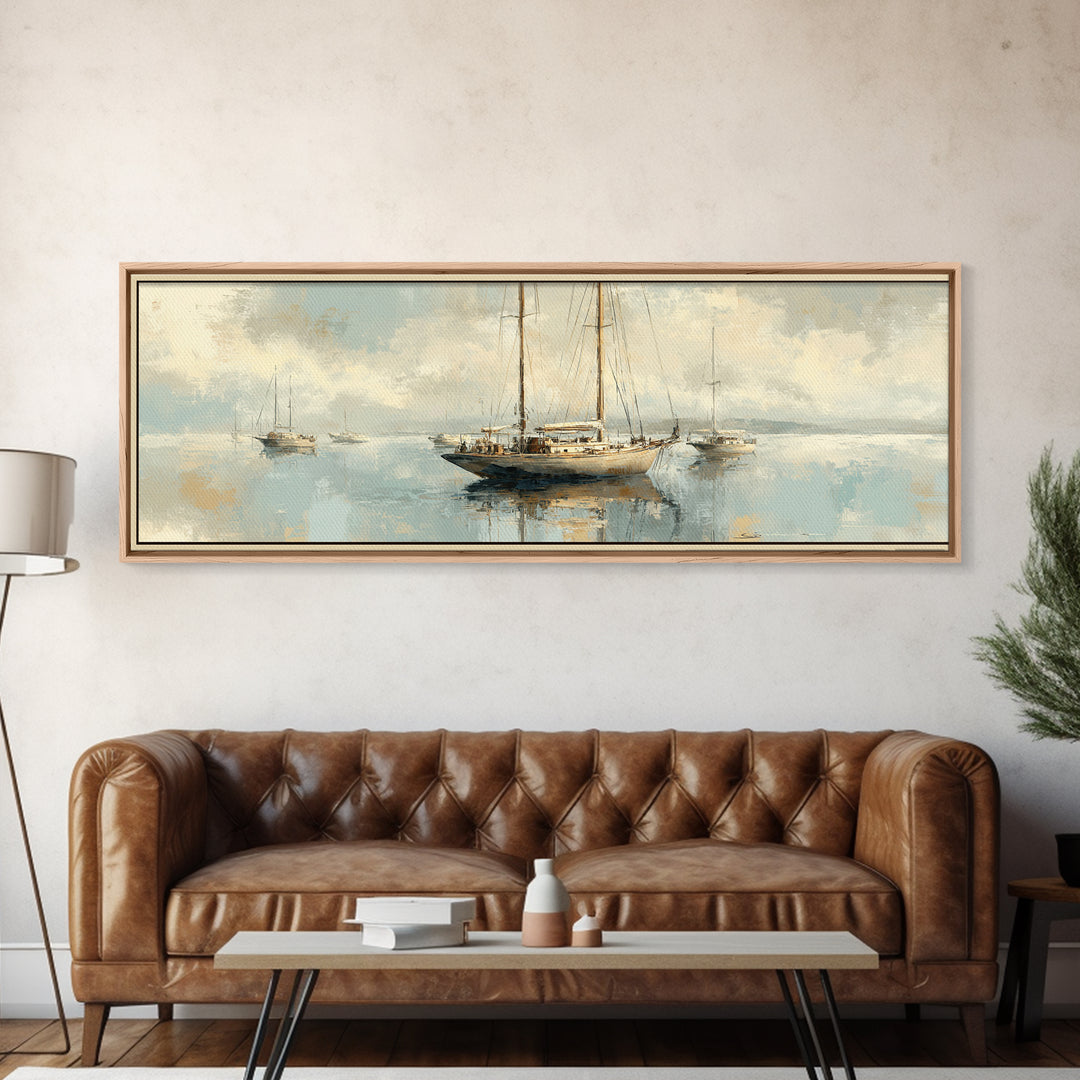 Sunset Sailboat Silhouette on Calm Water Canvas Print, Beach Art, Whimsical Decor, Coastal Decor, Fine Art, Shore, Beach Print, BEA-3x1-46