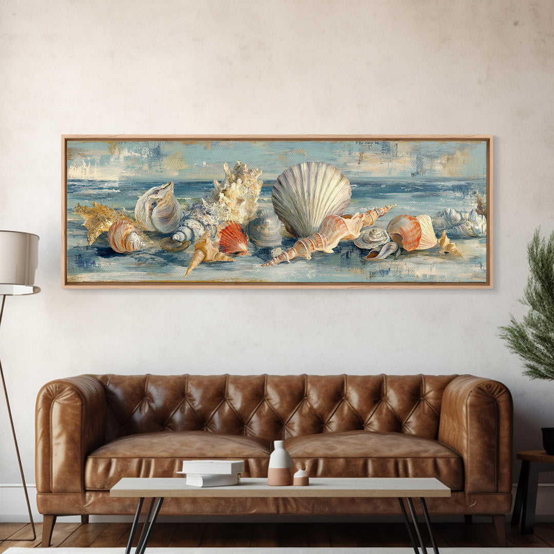 Seashell Collection Painted Like Natural Specimens Canvas Print, Beach Art, Coastal Decor, Shore, Living Room Wall Art, BEA-3x1-68
