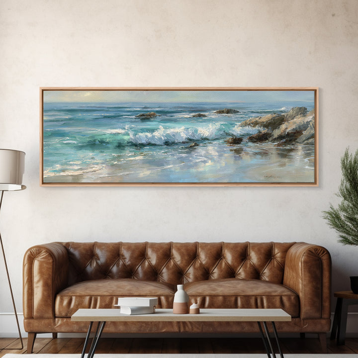 Mediterranean Cove with Clear Water Framed Canvas Print, Beach Art, Wall Decor, Coastal Decor, Fine Art, Shore, Whimsical Decor, BEA-3x1-84
