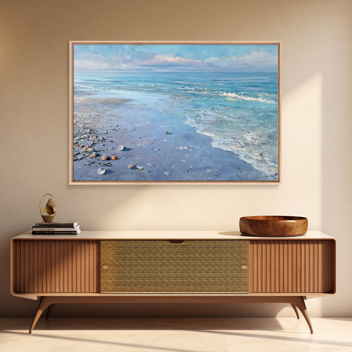Moonlit Tropical Beach Framed Canvas Print, Beach Art, Fine Art Print, Coastal Decor, Oil Painting, Shore, Wall Decor, BEA-3x2-100