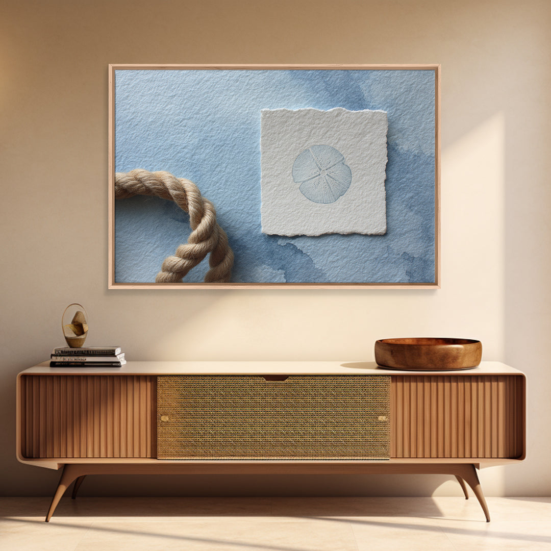 Minimal Sand Dollar Study on Textured Paper Framed Canvas Print, Beach Art, Gallery Decor, Coastal Decor, Abstract Art, Shore, BEA-3x2-64