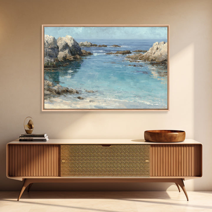 Mediterranean Cove with Clear Water Canvas Print, Beach Art, Modern Decor, Coastal Decor, Fine Art, Shore, Home Decor, BEA-3x2-72