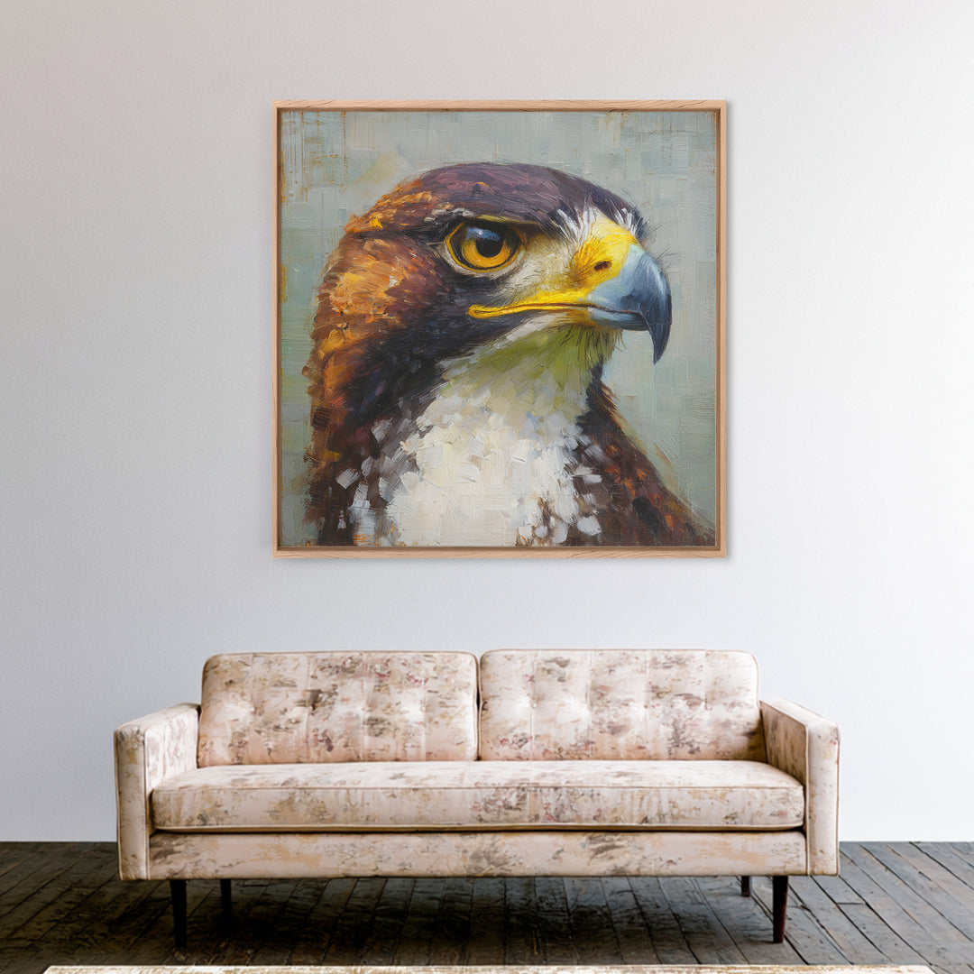 Eagle Portrait with Dramatic Mountain Wind Framed Canvas Print, Bird Art, Digital Prints, Living Room Decor, Fine Art, Flight, BIR-1x1-12