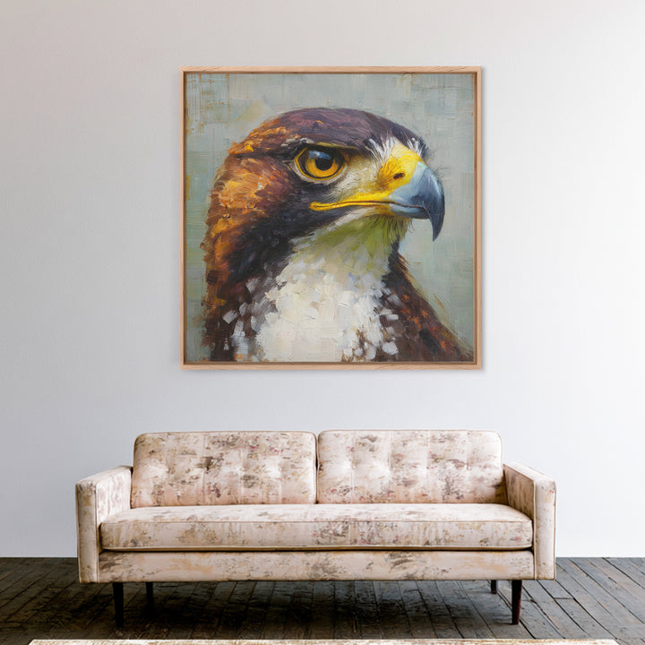 Eagle Portrait with Dramatic Mountain Wind Framed Canvas Print, Bird Art, Digital Prints, Living Room Decor, Fine Art, Flight, BIR-1x1-12