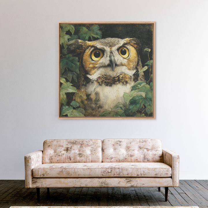 Owl Portrait with Wise Golden Eyes Framed Canvas Print, Bird Art, Fine Art Print, Living Room Decor, Fine Art, Flight, BIR-1x1-29
