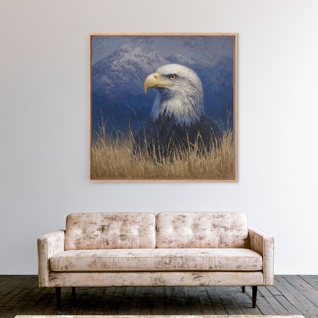 Eagle Portrait with Dramatic Mountain Wind Canvas Print, Bird Art, Printable Art, Living Room Decor, Fine Art, Flight, BIR-1x1-36