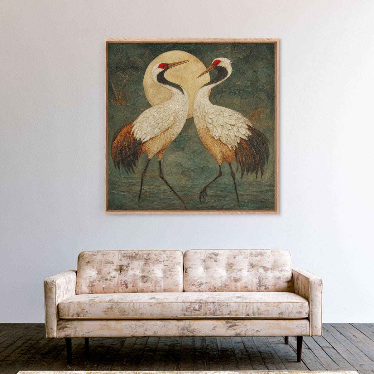 Pair of Cranes Dancing Canvas Print, Bird Art, Modern Decor, Living Room Decor, Fine Art, Flight, Home Decor, Wall Decor, BIR-1x1-75