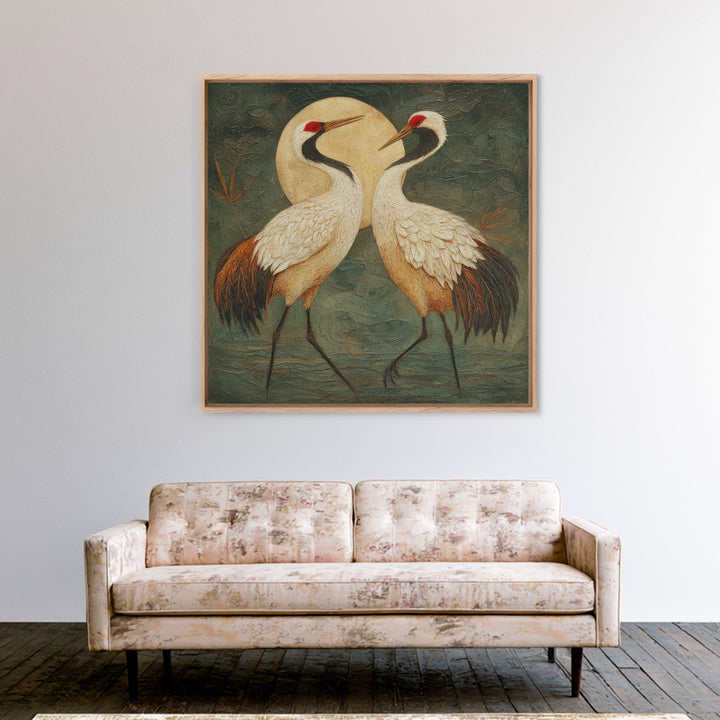 Pair of Cranes Dancing Canvas Print, Bird Art, Modern Decor, Living Room Decor, Fine Art, Flight, Home Decor, Wall Decor, BIR-1x1-75